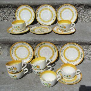 stangl pottery vintage yellow tulip 8 oz 2 teacups & 2 saucers (w2696)b